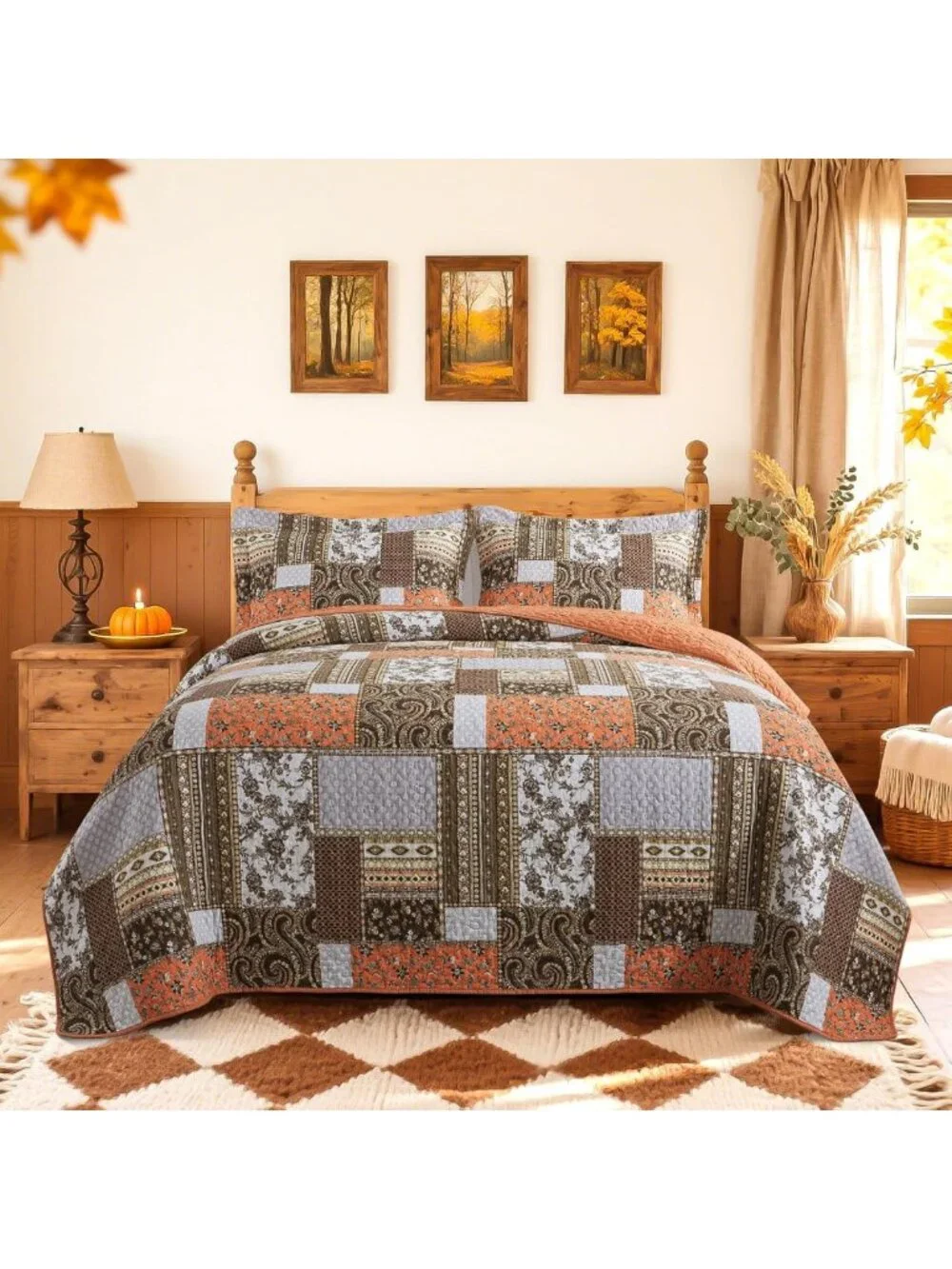Cozy 100% Cotton California King Quilt - Soft Fall Bedspread for Stylish Home